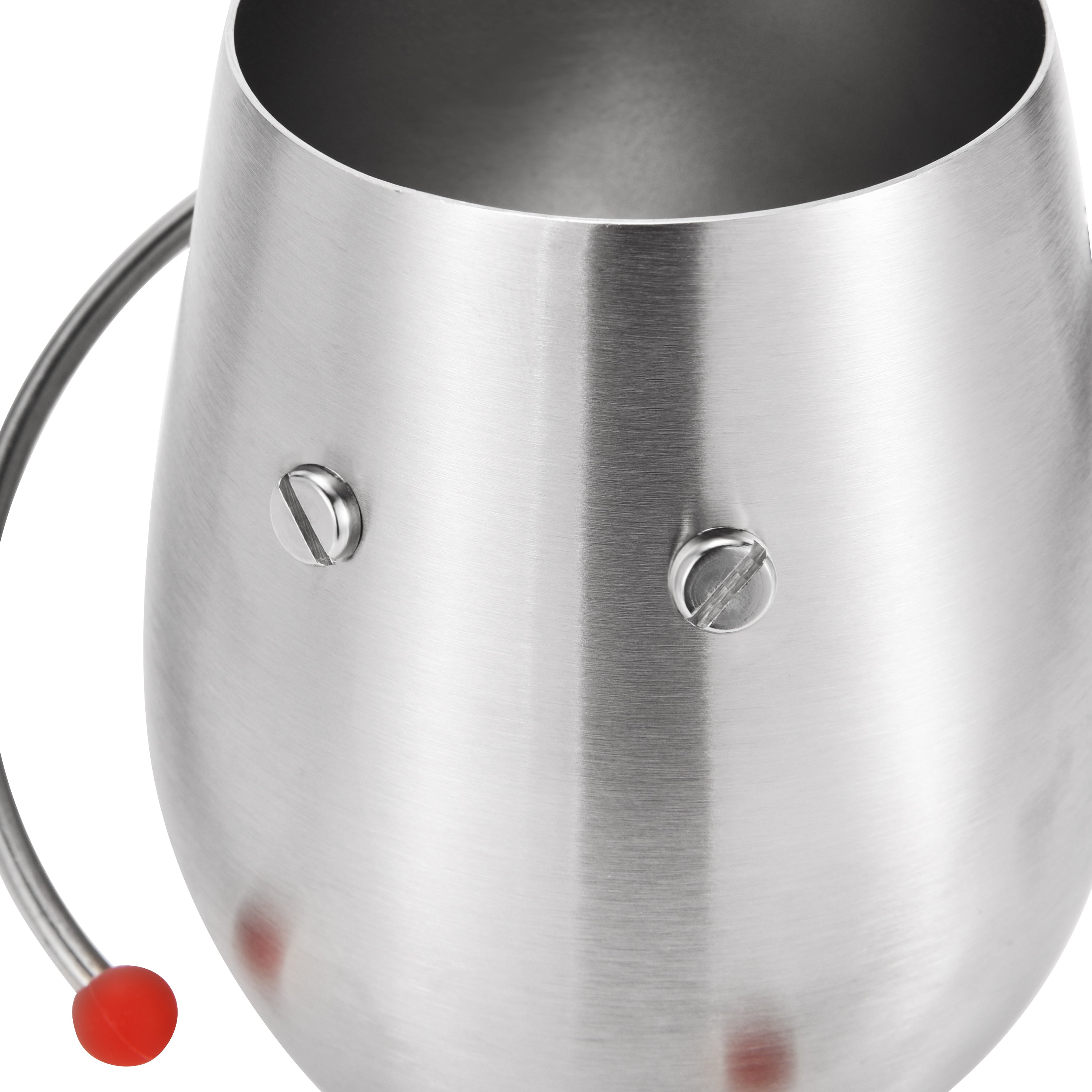 Close-up of BoBo’s curved handle and polished steel body